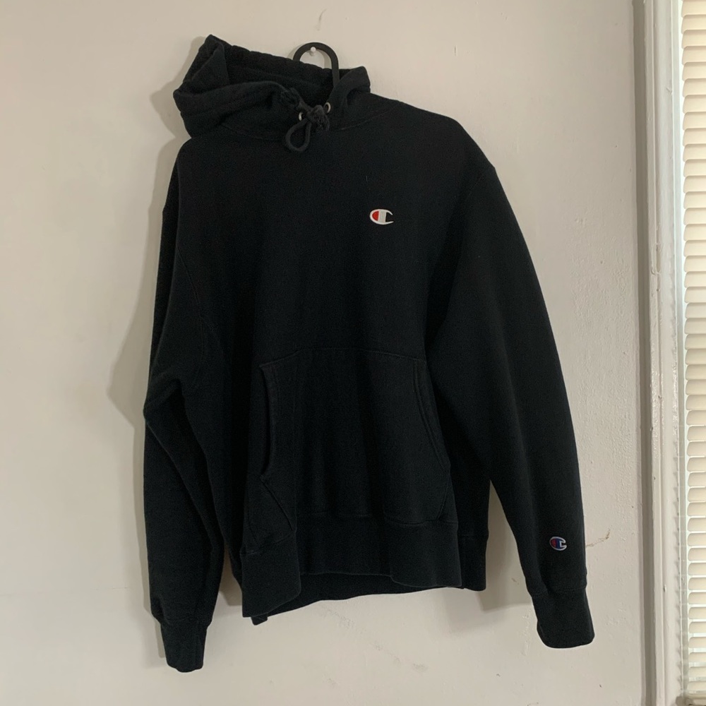 plain black champion hoodie